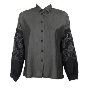 ZARA Maya Charcoal  Embroidered Blouse